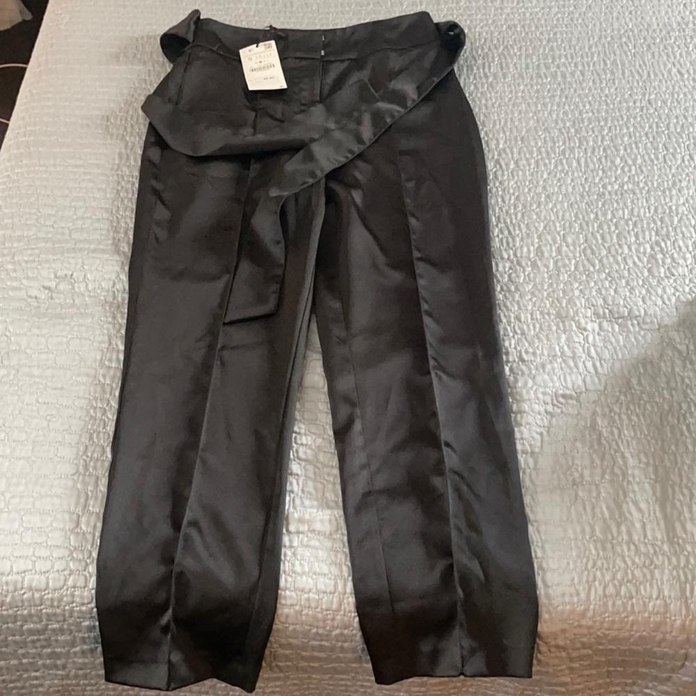 New black silk high rise pants
